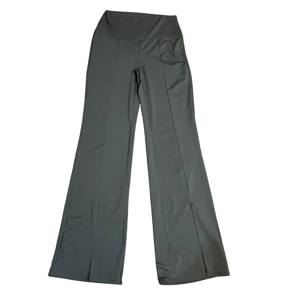 Yogalicious Lux Mia Flare Leggings L Olive Green High Rise Front Slit Activewear
